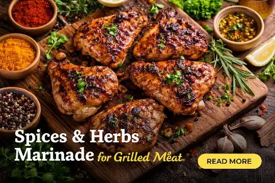 Spices herbs marinade and grilled meat